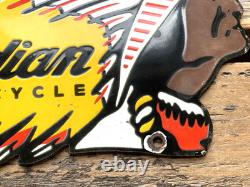 VINTAGE 12x4.5 INDIAN MOTORCYCLE SALES & SERVICE GASOLINE PORCELAIN OIL SIGN