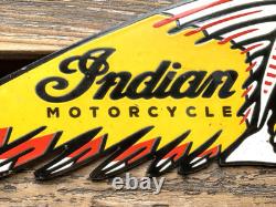 VINTAGE 12x4.5 INDIAN MOTORCYCLE SALES & SERVICE GASOLINE PORCELAIN OIL SIGN