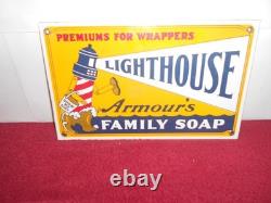 VINTAGE 13x8 in LIGHTHOUSE ARMOUR`S FAMILY SOAP ADV SIGN METAL PORCELAIN S230B