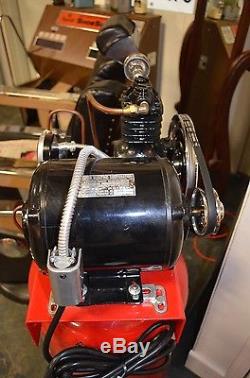 VINTAGE 1939 CHAMPION SPARK PLUG AIR COMPRESSOR PROFESSIONALLY RESTORED with SIGN