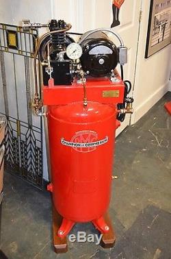 VINTAGE 1939 CHAMPION SPARK PLUG AIR COMPRESSOR PROFESSIONALLY RESTORED with SIGN