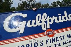 VINTAGE 1940s 4 FT GULFPRIDE MOTOR OIL SIGN DEAD MINT MUSEUM PC UNFINDABLE RARE