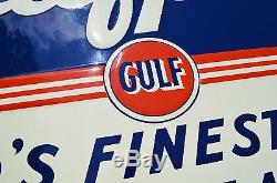 VINTAGE 1940s 4 FT GULFPRIDE MOTOR OIL SIGN DEAD MINT MUSEUM PC UNFINDABLE RARE