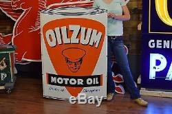 VINTAGE 1960's OILZUM MOTOR OILS Rare Can Shaped SIGN Gas Station Dealer Advert