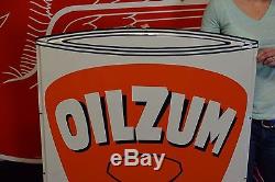 VINTAGE 1960's OILZUM MOTOR OILS Rare Can Shaped SIGN Gas Station Dealer Advert