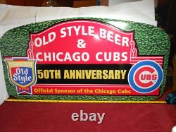 VINTAGE 2000 NEW 35x17 WRIGLEY FIELD CUBS OLD STYLE BEER ADV SIGN TIN TACKER-C85