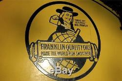 VINTAGE 20's FRANKLIN MOTOR OIL ORIGINAL 2-SIDED PORCELAIN SIGN With BEN FRANKLIN