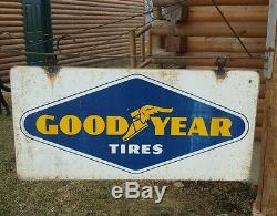 VINTAGE 2 SIDED GOODYEAR TIRES SIGN WITH MOUNTING BRACKET