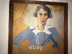 VINTAGE 30s woman portrait original oil painting by Maika Bryner listed artist