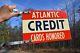 Vintage 50s Atlantic Credit Card Gas Oil Sign With Bracket Scarce Super Condition