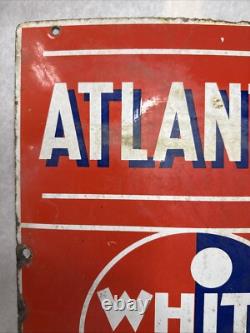 VINTAGE ANTIQUE ATLANTIC WHITE FLASH 13 x 17 PORCELAIN SIGN FREE SHIPPING C17