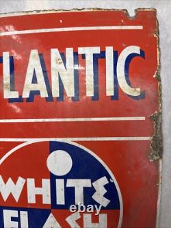 VINTAGE ANTIQUE ATLANTIC WHITE FLASH 13 x 17 PORCELAIN SIGN FREE SHIPPING C17