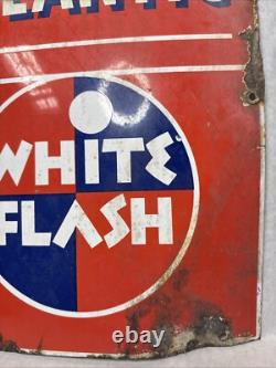 VINTAGE ANTIQUE ATLANTIC WHITE FLASH 13 x 17 PORCELAIN SIGN FREE SHIPPING C17