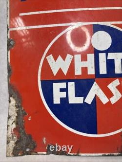 VINTAGE ANTIQUE ATLANTIC WHITE FLASH 13 x 17 PORCELAIN SIGN FREE SHIPPING C17