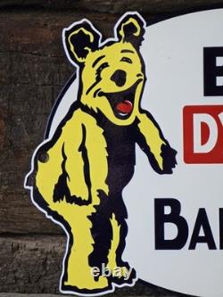 VINTAGE BEAR WHEEL DY-NAM-IC WHEELING BALANCING PORCELAIN SIGN 12x9