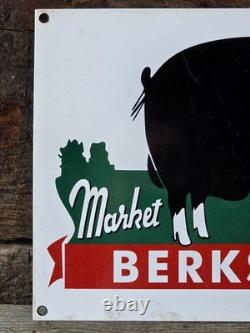 VINTAGE BERKSHIRES MARKET TOPPERS PORCELAIN SIGN HOG AGRICULTURE 12x8