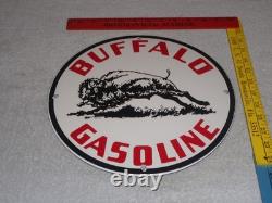 VINTAGE BUFFALO GASOLINE With WESTERN BISON 11 3/4 PORCELAIN METAL GAS & OIL SIGN