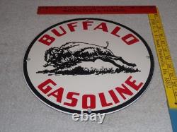 VINTAGE BUFFALO GASOLINE With WESTERN BISON 11 3/4 PORCELAIN METAL GAS & OIL SIGN