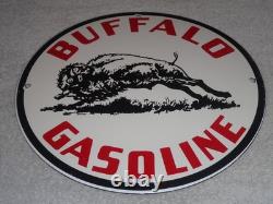 VINTAGE BUFFALO GASOLINE With WESTERN BISON 11 3/4 PORCELAIN METAL GAS & OIL SIGN