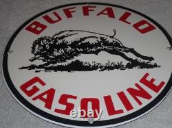 VINTAGE BUFFALO GASOLINE With WESTERN BISON 11 3/4 PORCELAIN METAL GAS & OIL SIGN
