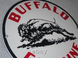 VINTAGE BUFFALO GASOLINE With WESTERN BISON 11 3/4 PORCELAIN METAL GAS & OIL SIGN