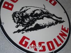 VINTAGE BUFFALO GASOLINE With WESTERN BISON 11 3/4 PORCELAIN METAL GAS & OIL SIGN
