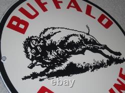 VINTAGE BUFFALO GASOLINE With WESTERN BISON 11 3/4 PORCELAIN METAL GAS & OIL SIGN