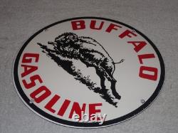 VINTAGE BUFFALO GASOLINE With WESTERN BISON 11 3/4 PORCELAIN METAL GAS & OIL SIGN