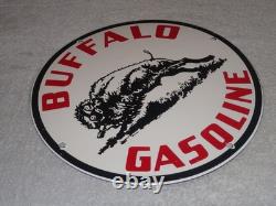 VINTAGE BUFFALO GASOLINE With WESTERN BISON 11 3/4 PORCELAIN METAL GAS & OIL SIGN