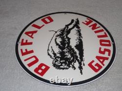VINTAGE BUFFALO GASOLINE With WESTERN BISON 11 3/4 PORCELAIN METAL GAS & OIL SIGN