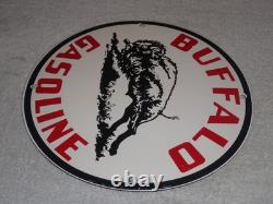 VINTAGE BUFFALO GASOLINE With WESTERN BISON 11 3/4 PORCELAIN METAL GAS & OIL SIGN