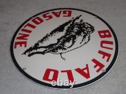 VINTAGE BUFFALO GASOLINE With WESTERN BISON 11 3/4 PORCELAIN METAL GAS & OIL SIGN