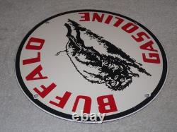 VINTAGE BUFFALO GASOLINE With WESTERN BISON 11 3/4 PORCELAIN METAL GAS & OIL SIGN