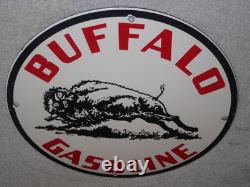 VINTAGE BUFFALO GASOLINE With WESTERN BISON 11 3/4 PORCELAIN METAL GAS & OIL SIGN