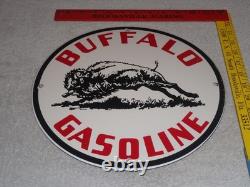VINTAGE BUFFALO GASOLINE With WESTERN BISON 11 3/4 PORCELAIN METAL GAS & OIL SIGN