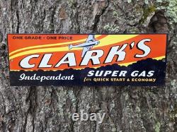 VINTAGE CLARKS INDEPENDENT SUPER GAS PORCELAIN SIGN CAR GAS OIL PLANE 12x5
