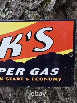 VINTAGE CLARKS INDEPENDENT SUPER GAS PORCELAIN SIGN CAR GAS OIL PLANE 12x5