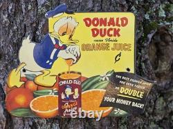 VINTAGE DONALD DUCK FROZEN FLORIDA ORANGE JUICE PORCELAIN SIGN 11x9