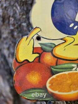 VINTAGE DONALD DUCK FROZEN FLORIDA ORANGE JUICE PORCELAIN SIGN 11x9