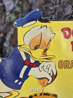 VINTAGE DONALD DUCK FROZEN FLORIDA ORANGE JUICE PORCELAIN SIGN 11x9