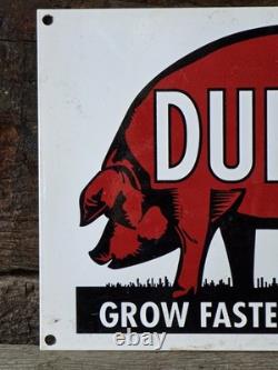 VINTAGE DUROCS FEED PORCELAIN SIGN GROW FASTER ON LESS FEED 12x8