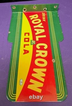 VINTAGE Drink ROYAL CROWN COLA RC DOUBLE-SIDED BRACKET SODA PORCELAIN SIGN GAS