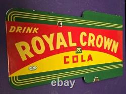 VINTAGE Drink ROYAL CROWN COLA RC DOUBLE-SIDED BRACKET SODA PORCELAIN SIGN GAS