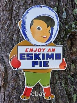 VINTAGE ESKIMO PIE PORCELAIN SIGN'ENJOY AN ESKIMO PIE' 17x10.5