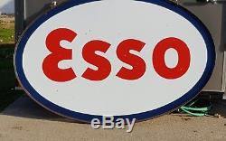 VINTAGE ESSO 1952 DOUBLE SIDED PORCELAIN SIGN WITH POLE Texaco Shell gas oil