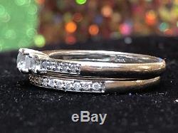 VINTAGE ESTATE 14K GOLD DIAMOND ENGAGEMENT RING & matching BAND SET SIGNED CN