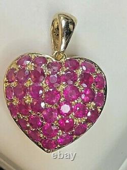 VINTAGE ESTATE 14K GOLD NATURAL RED RUBY HEART PENDANT SIGNED Tt 1 tcw