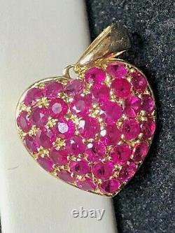 VINTAGE ESTATE 14K GOLD NATURAL RED RUBY HEART PENDANT SIGNED Tt 1 tcw