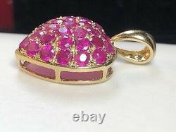 VINTAGE ESTATE 14K GOLD NATURAL RED RUBY HEART PENDANT SIGNED Tt 1 tcw