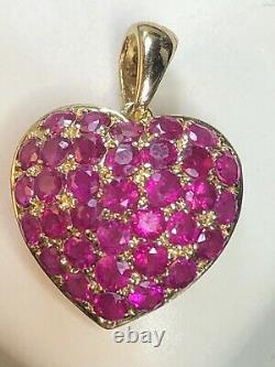 VINTAGE ESTATE 14K GOLD NATURAL RED RUBY HEART PENDANT SIGNED Tt 1 tcw